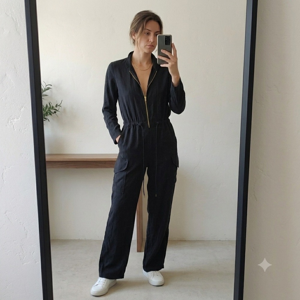 AYM Womens Jumpsuit XS Black Long Sleeve Zip Up Utility Gorpcore‎